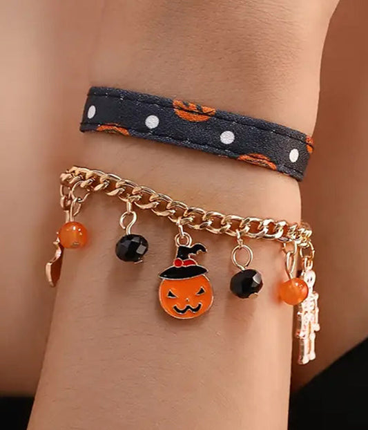HALLOWEEN THEME MULTI CHARM DANGLE DOUBLE BRACELET SET – Trendy Drop 2025 Edition