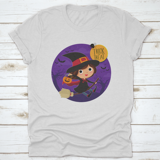Cute Witch On Broom Vector Cartoon Illustration Shirt Design