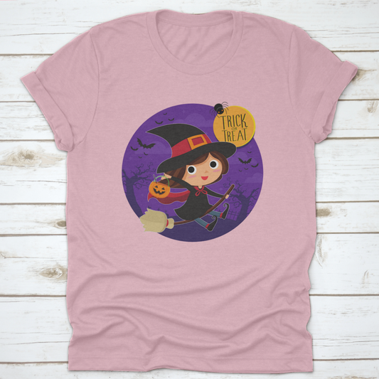 Cute Witch On Broom Vector Cartoon Illustration Shirt Design