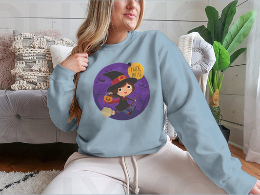 Cute Witch On Broom Vector Cartoon Illustration Shirt Design
