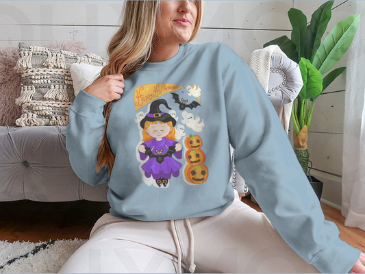 Little Witch With Bats And Pumpkins Cartoon Vector Illustration Shirt