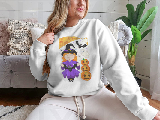 Little Witch With Bats And Pumpkins Cartoon Vector Illustration Shirt